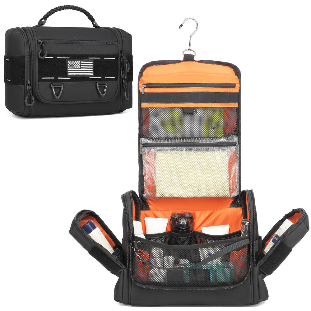 BISKLNDN toiletry bag with 360° hanging hook for easy travel access.