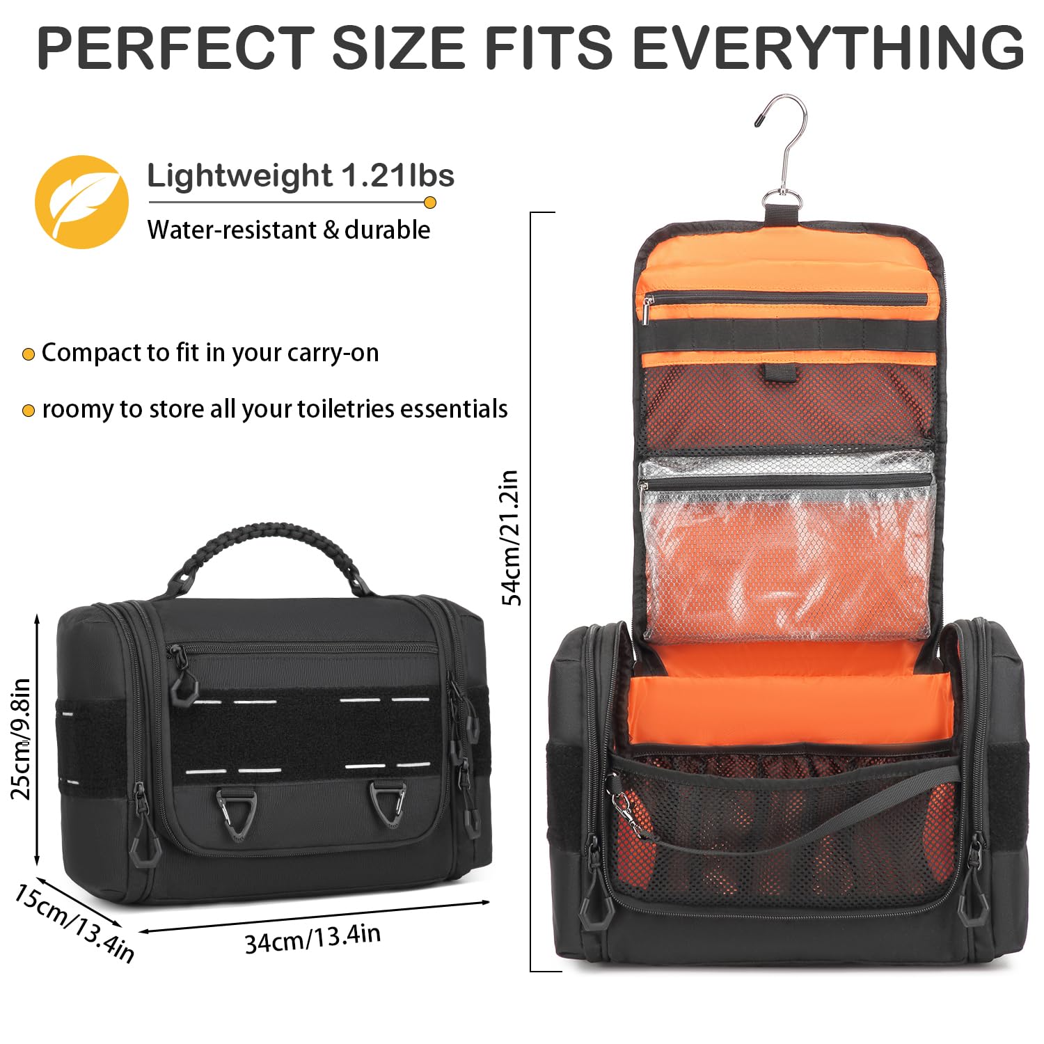 BISKLNDN toiletry bag interior compartments keep wet and dry items organized.