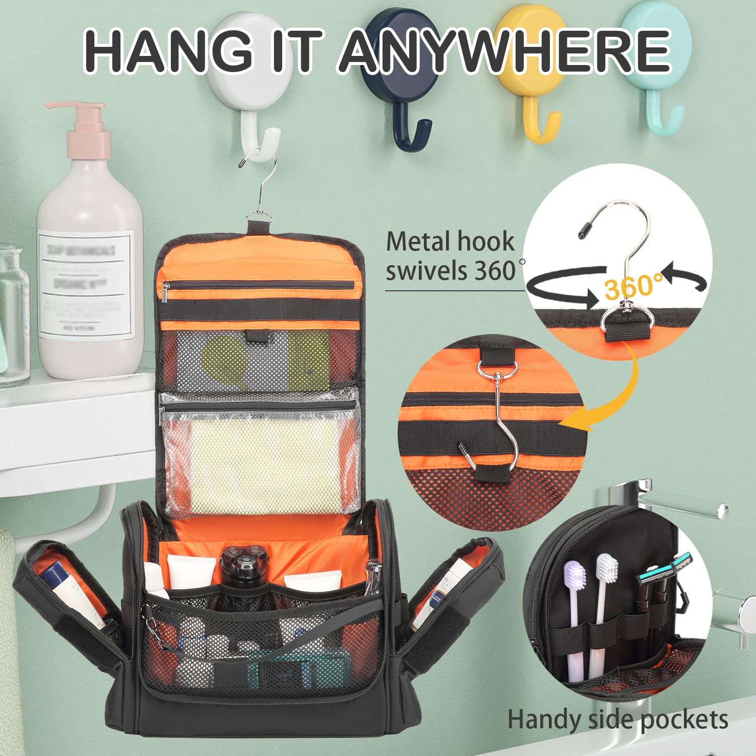 BISKLNDN toiletry bag waterproof interior protects contents during trips.