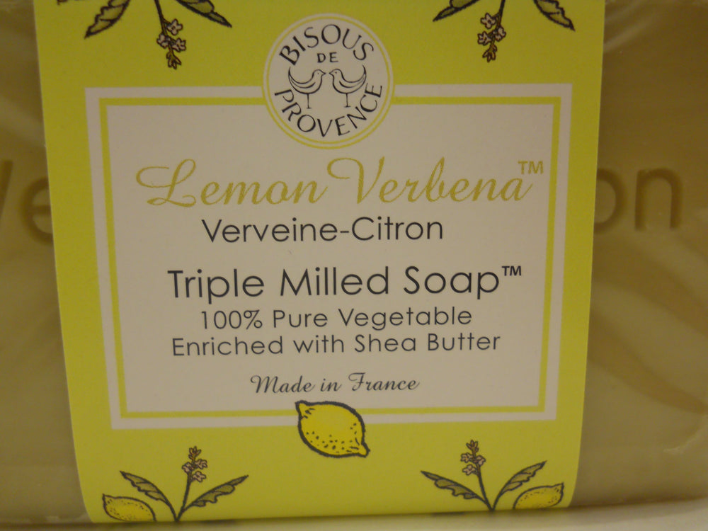 Bisous De Provence soap-packaging-france closeup implies artisanal craftsmanship from France.