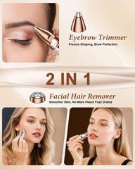 Bissuuy face hair remover with LED light demonstrates precision peach fuzz removal for even makeup.