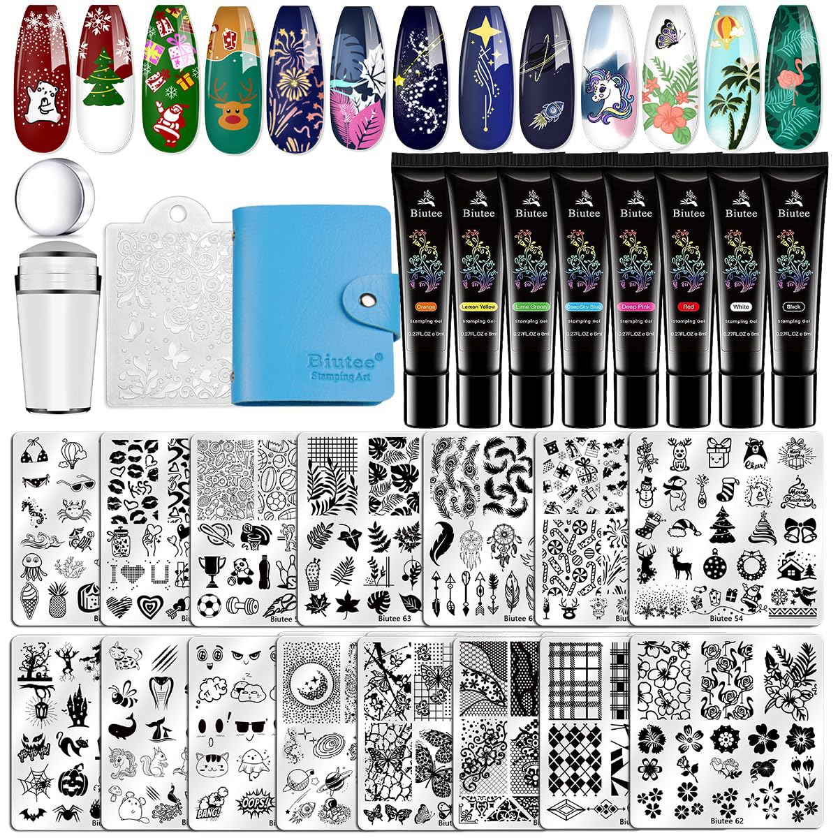 Biutee nail stamping plates closeup showing versatile patterns for DIY nail art.
