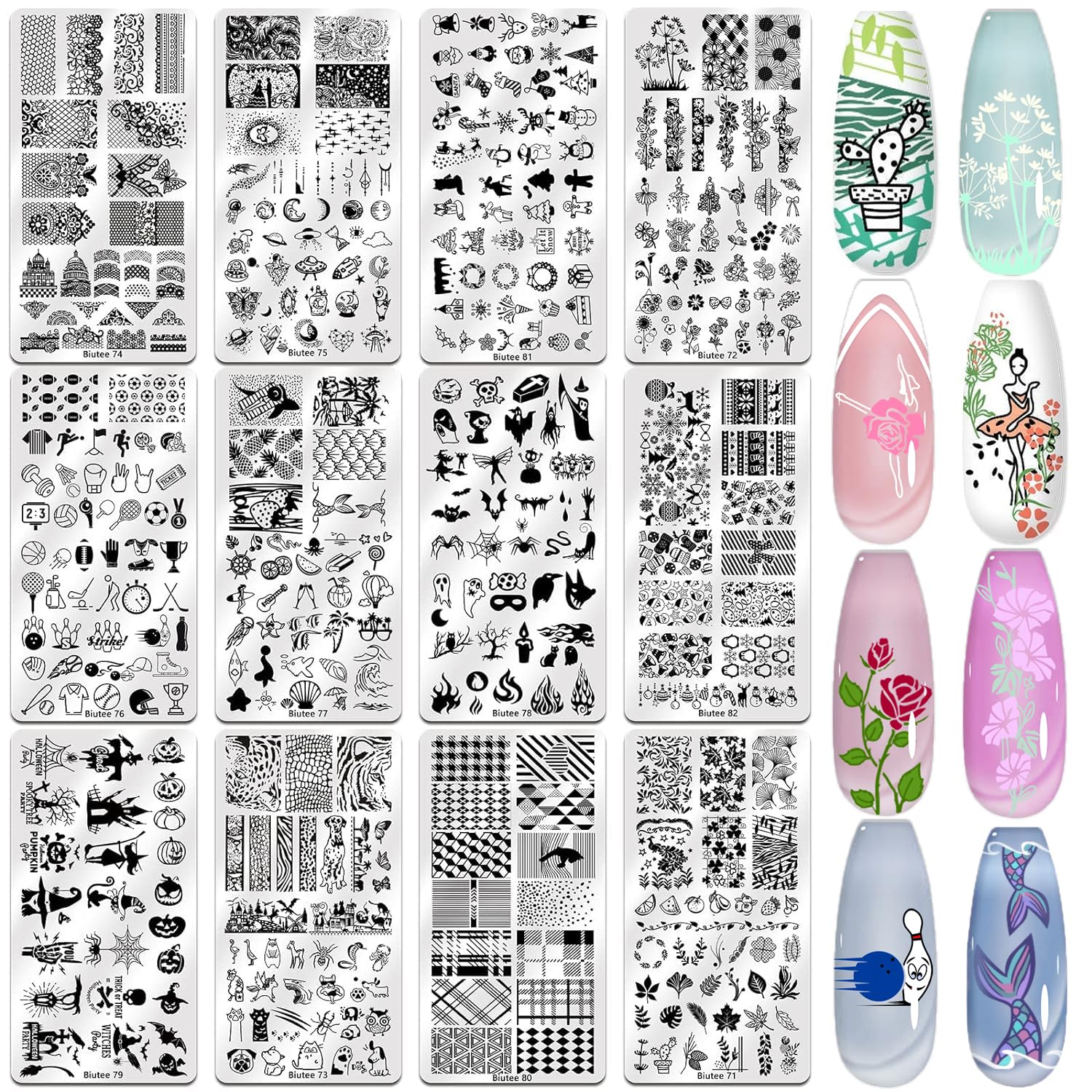 Biutee Nail Stamping Plates Leaves Pattern offers elegant leaf designs.