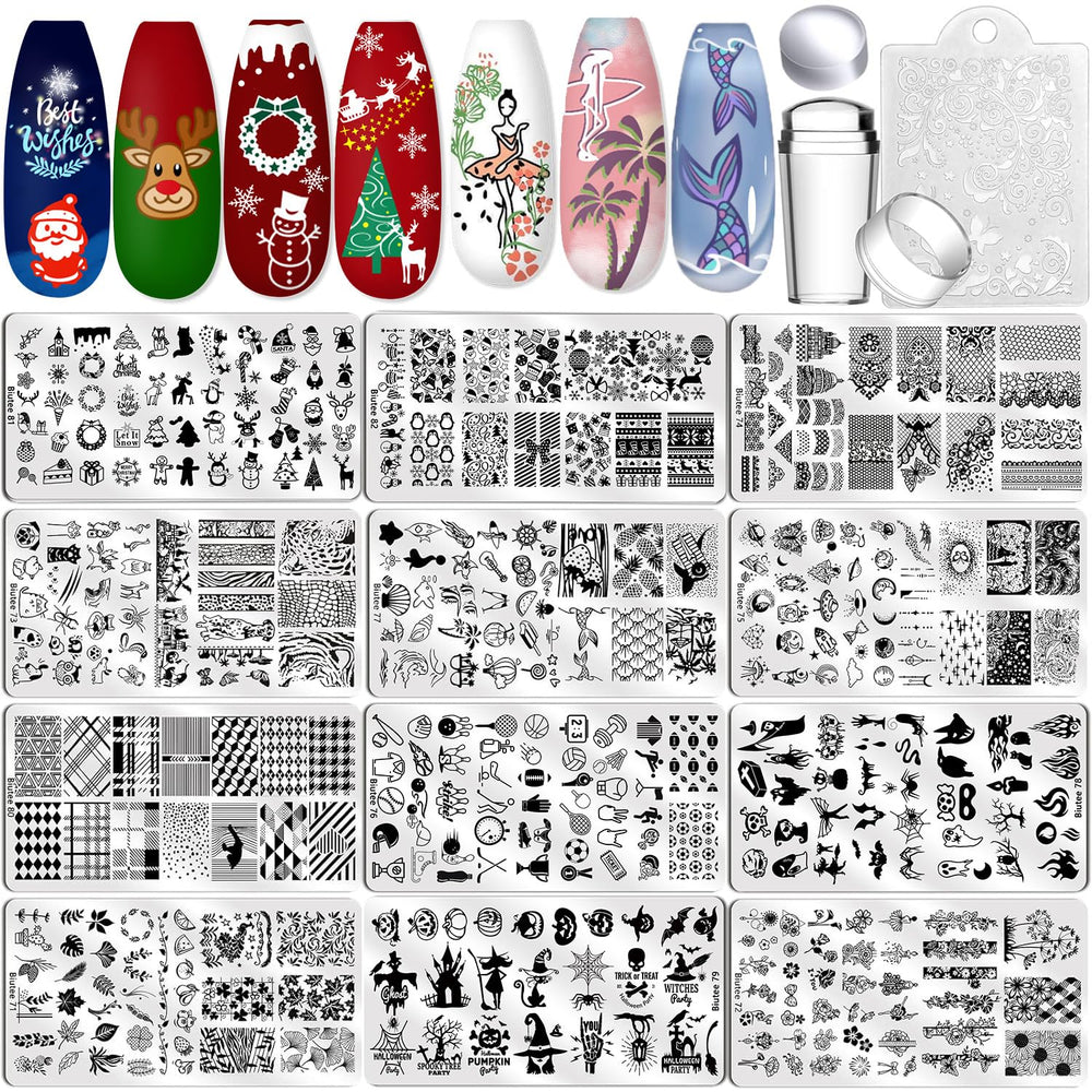 Biutee Nail Stamping Plates Set 12pc for versatile at-home nail art.