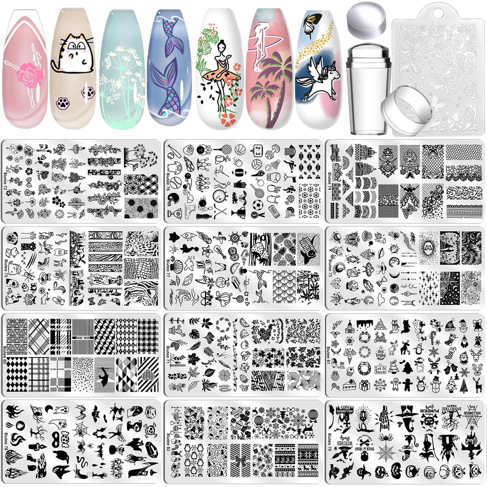 Biutee Nail Stamping Plates Set 12pc for versatile at-home nail art.
