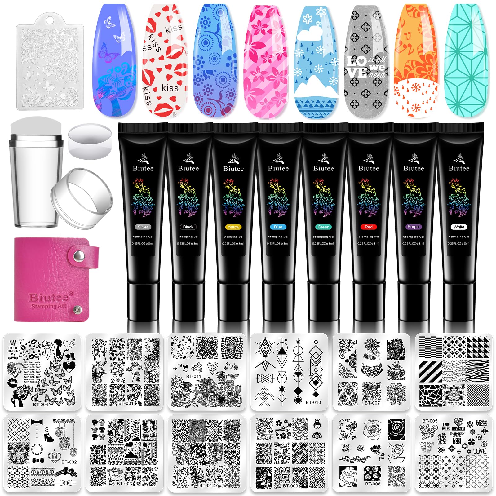 Biutee nail stamping plates set packaging shows complete DIY kit for easy organization
