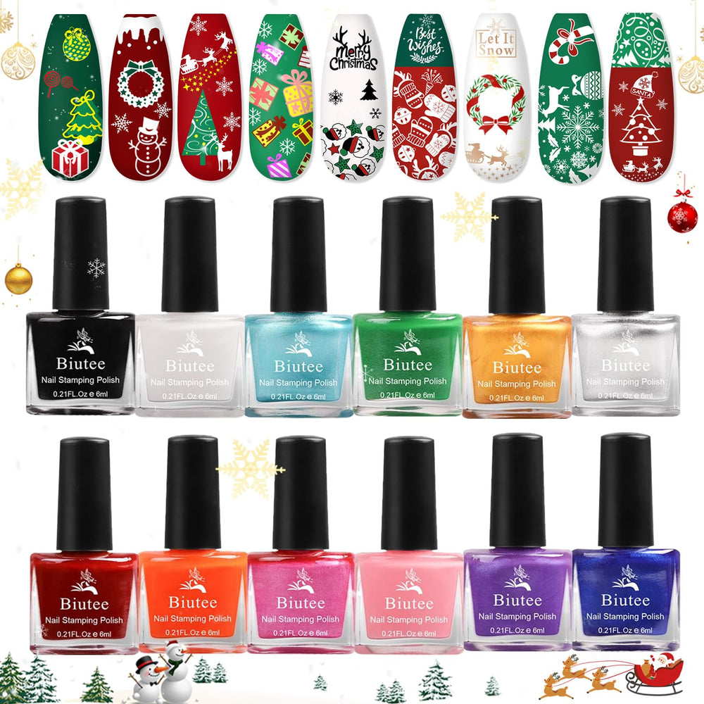 Biutee nail stamping polish 12 colors grid for vibrant stamping patterns