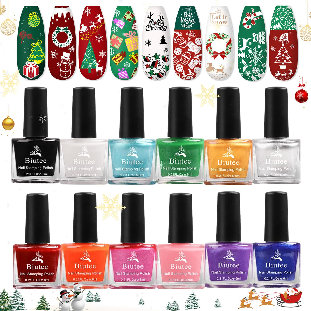 Biutee nail stamping polish 12 colors grid for vibrant stamping patterns