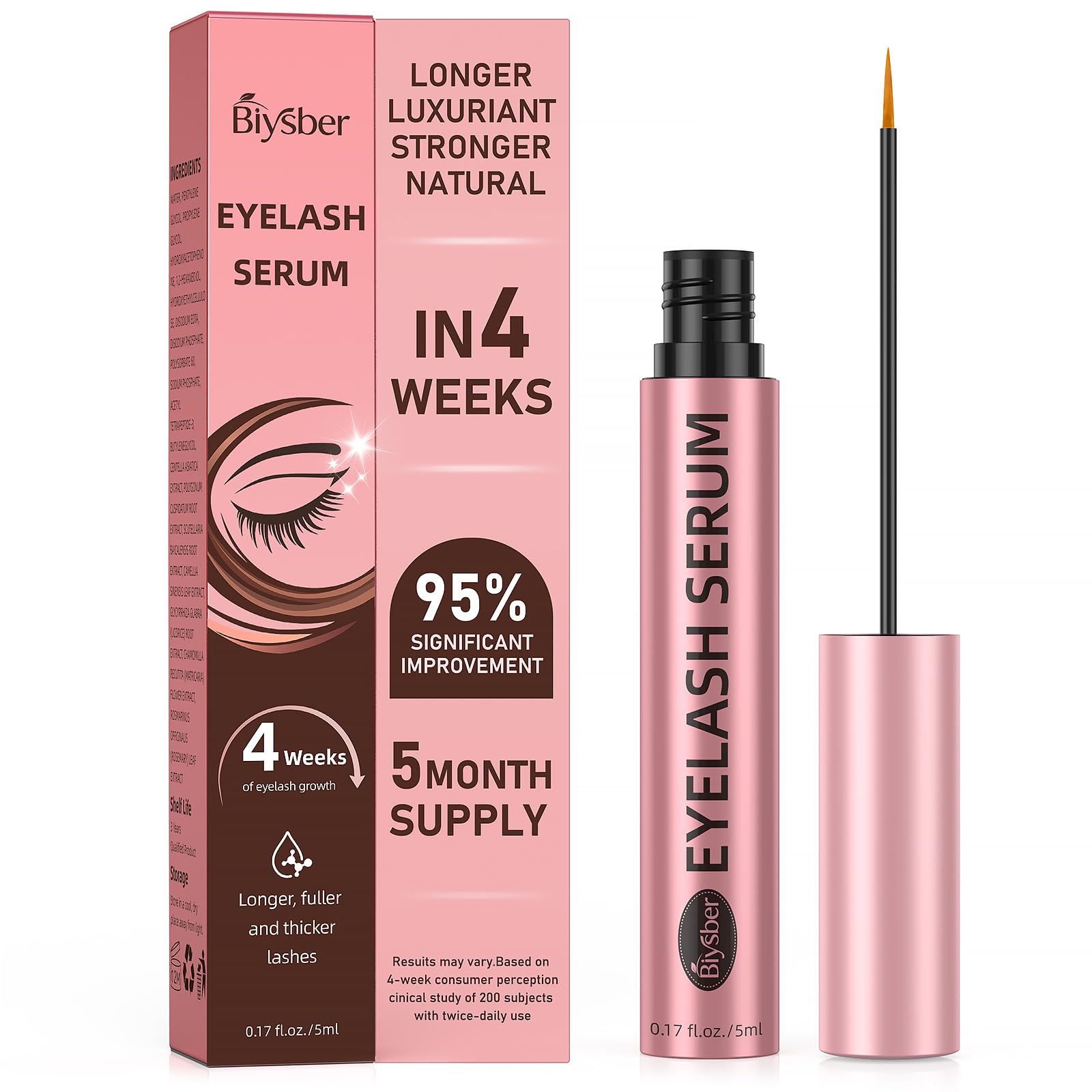 Biysber Lash Serum bottle close-up highlighting the growth-supporting formula.