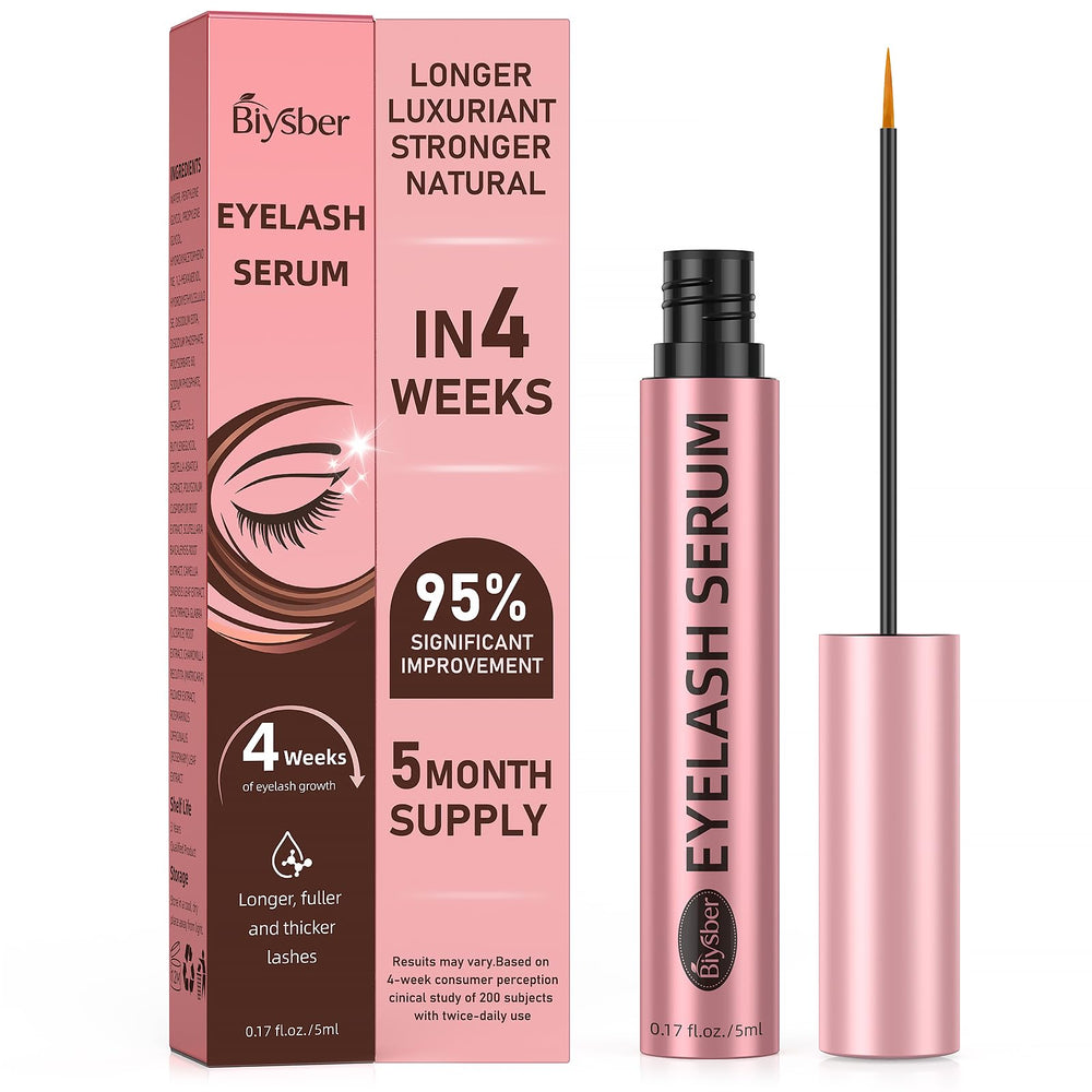 Biysber Lash Serum bottle close-up highlighting the growth-supporting formula.