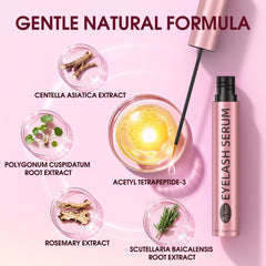 Biysber Lash Serum with natural extracts shown on label for gentle lash care.