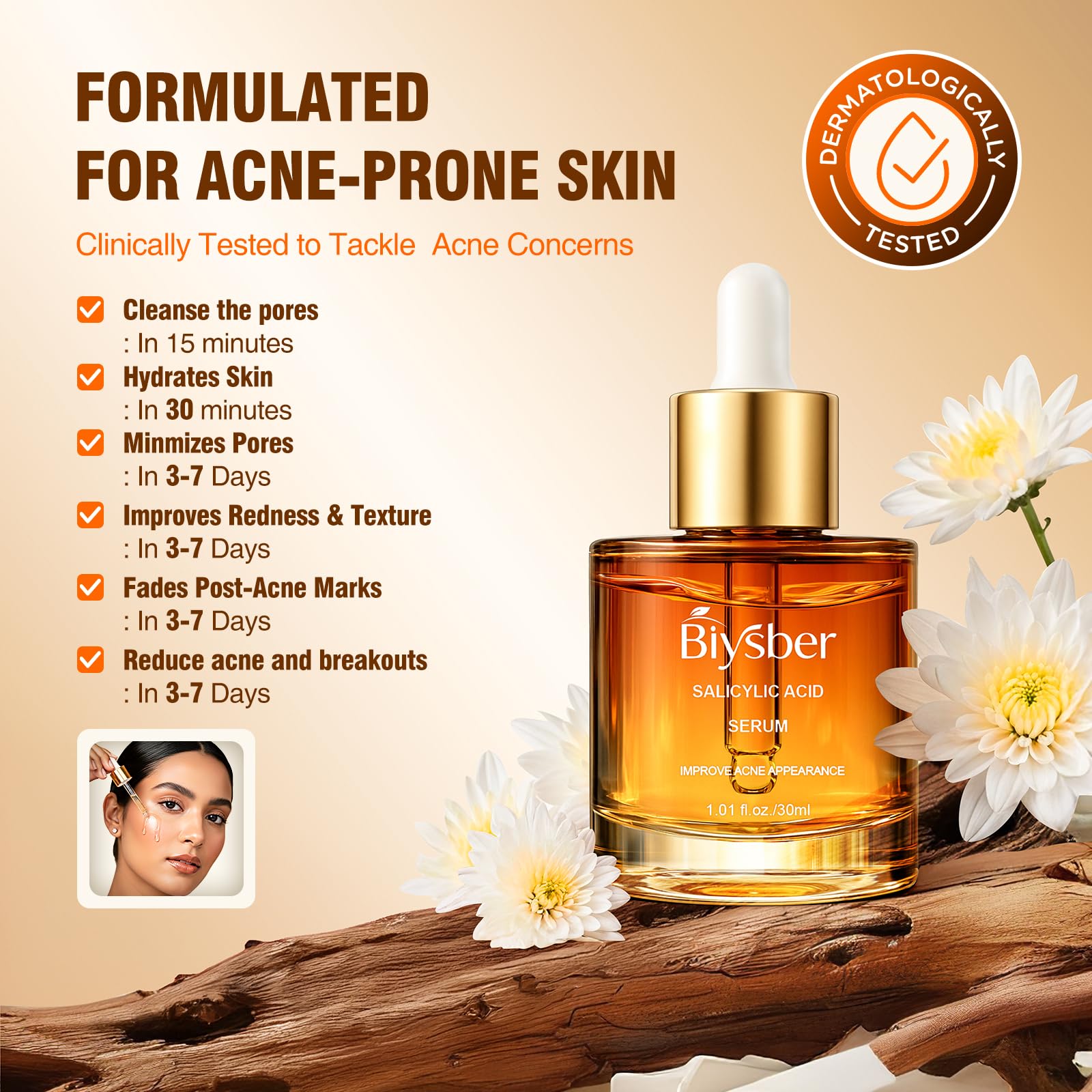 BIYSBER Salicylic Acid 2% Serum matte-finish look conveys oil balance.
