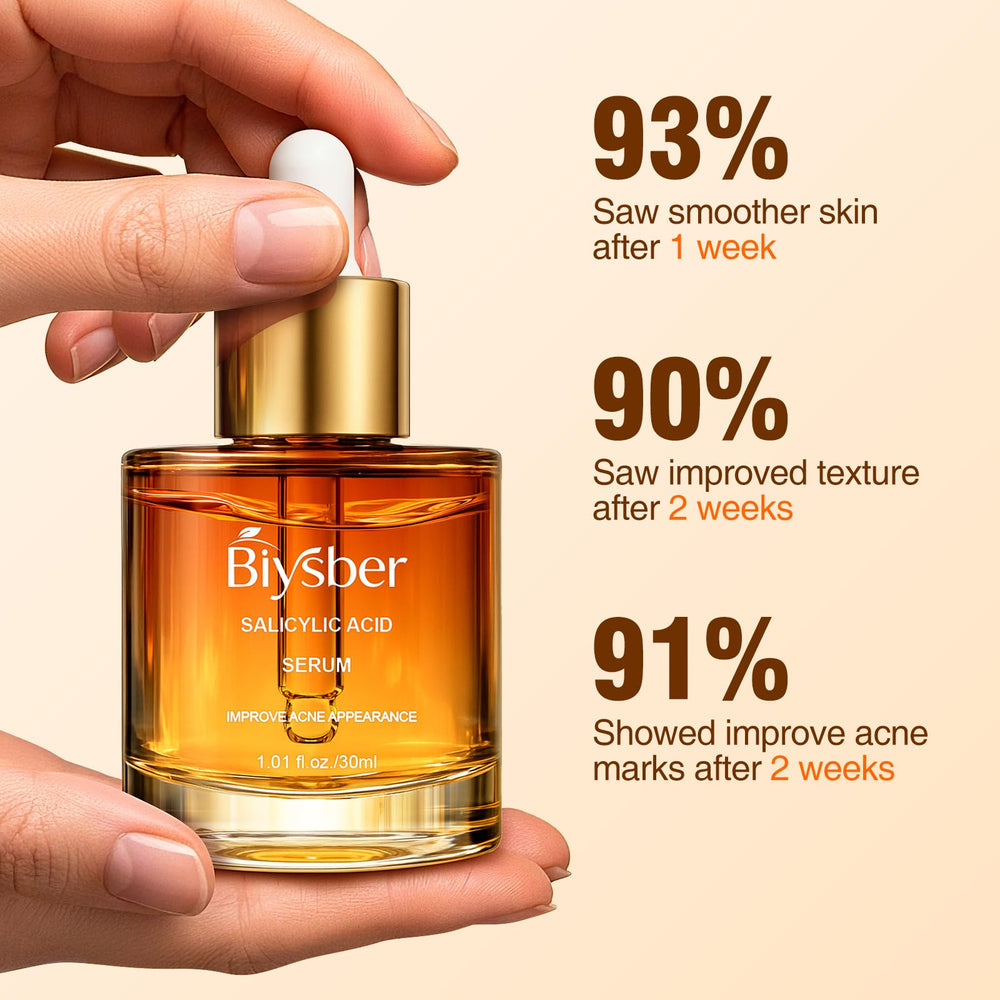 BIYSBER Salicylic Acid 2% Serum on skin visual suggests hydrating and soothing effect.