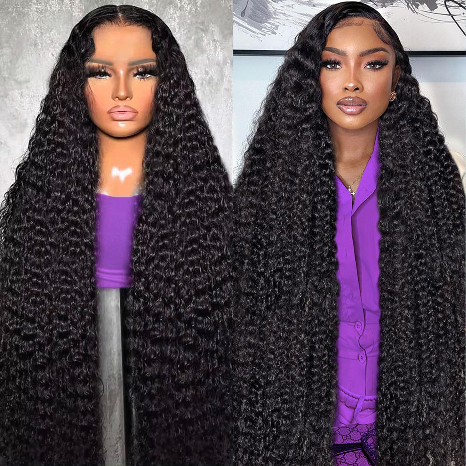 BJVT 13x6 Deep Wave Lace Front Wig front view shows natural hairline and full volume.