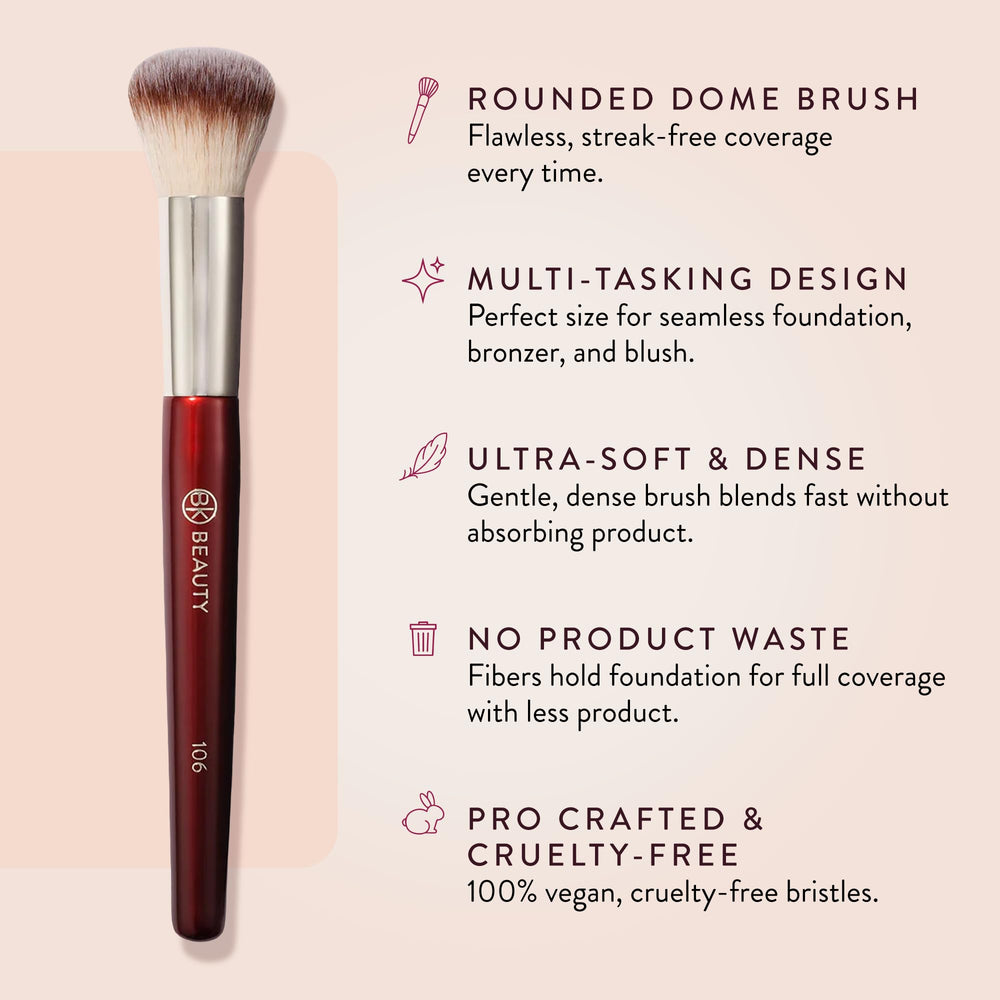 BK Beauty 106 Round Foundation Brush liquid foundation application in action provides seamless coverage.