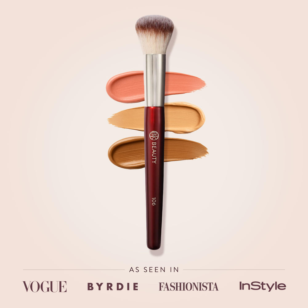 BK Beauty 106 Round Foundation Brush soft vegan bristles highlight cruelty-free craftsmanship.