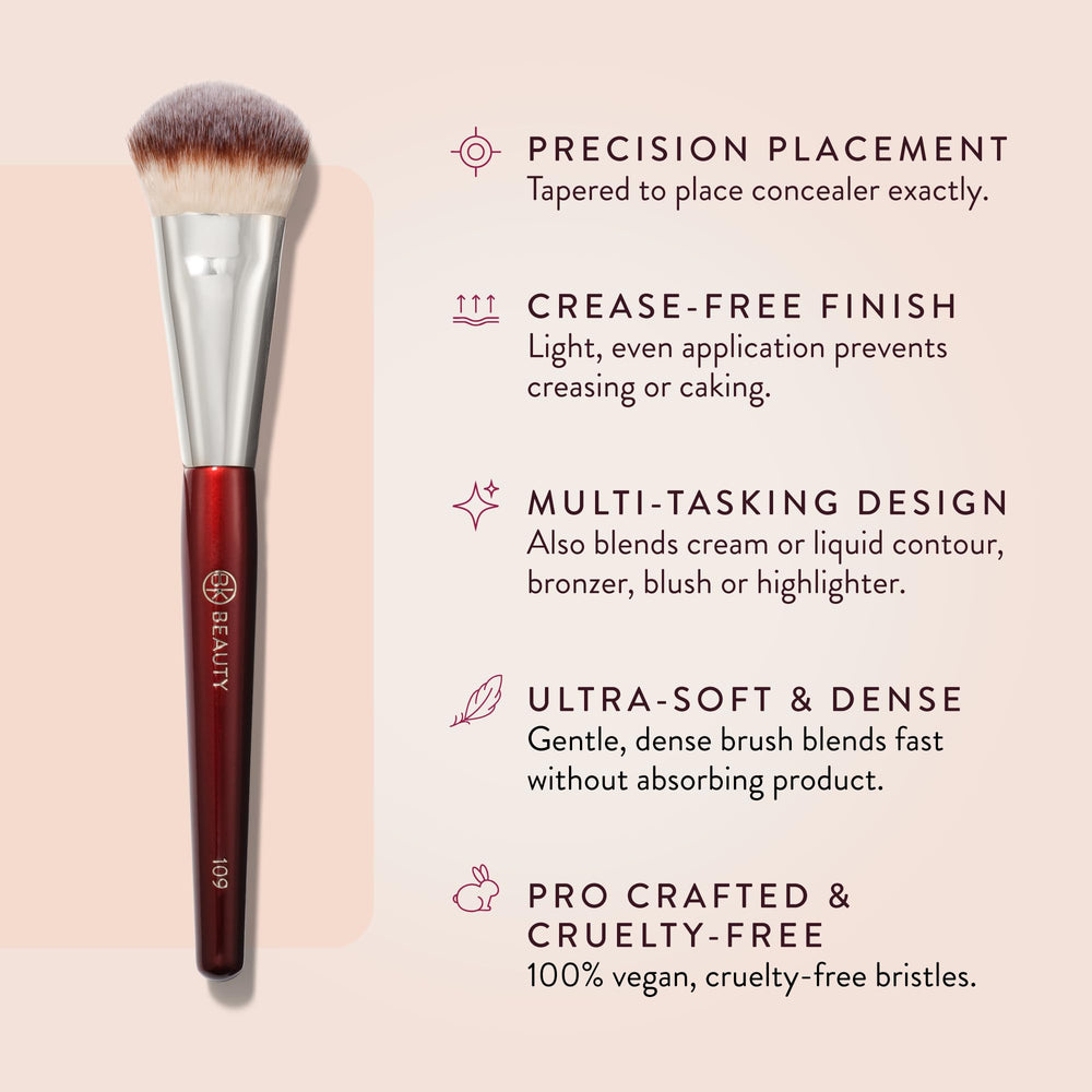 BK Beauty 109 mini contoured brush cheek-contour blend delivers smooth, controlled contour for natural definition