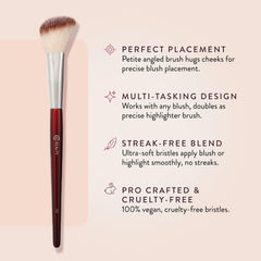 BK Beauty 112 brush on cheek demonstrates precise blush application and natural blend