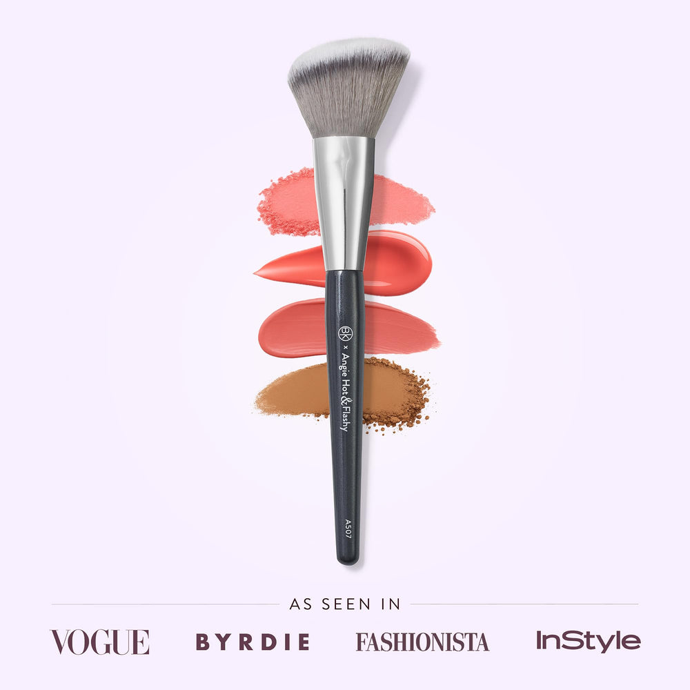 BK Beauty Angie A507 angled brush applying blush with smooth, streak-free finish