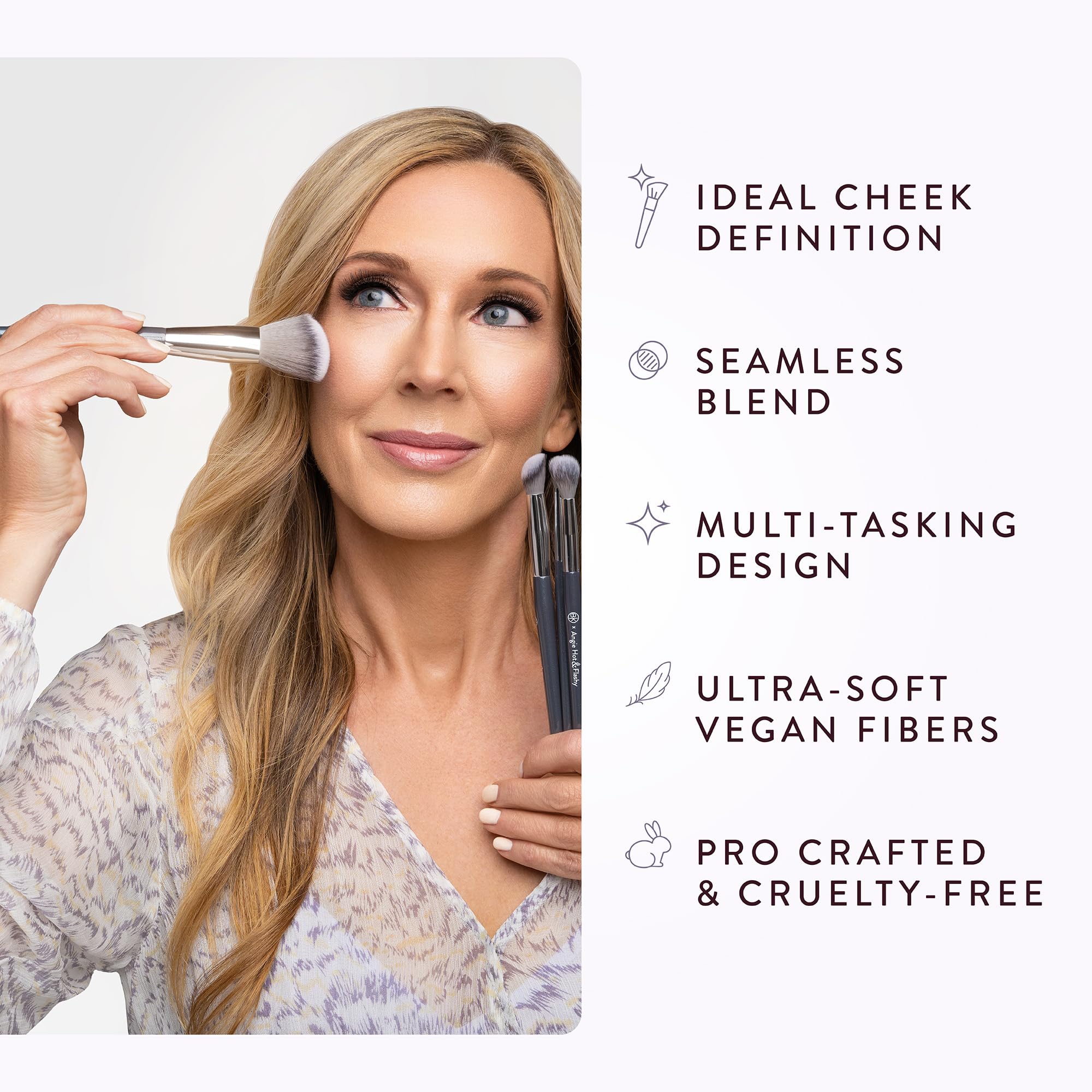BK Beauty Angie A507 angled brush seamless blending of pigment on cheek