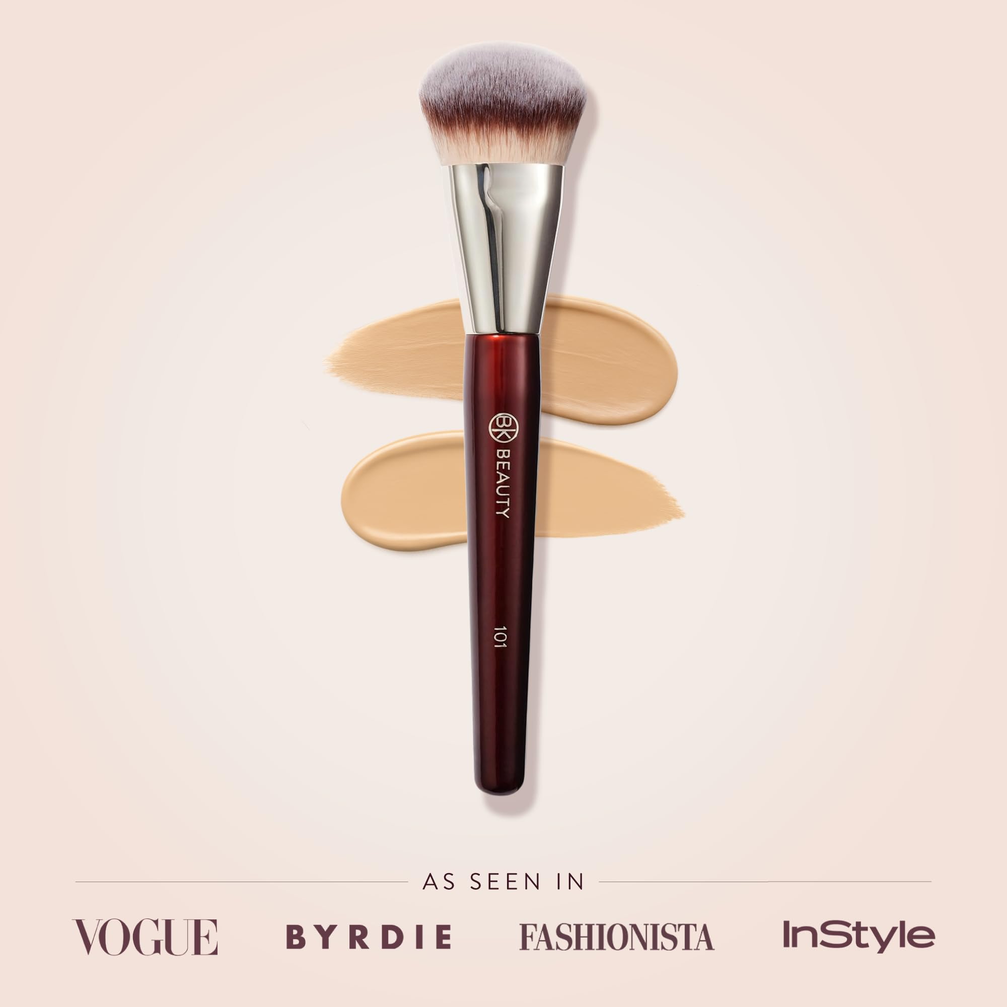 BK Beauty Contoured Foundation Brush stroke demo shows a natural, streak-free finish