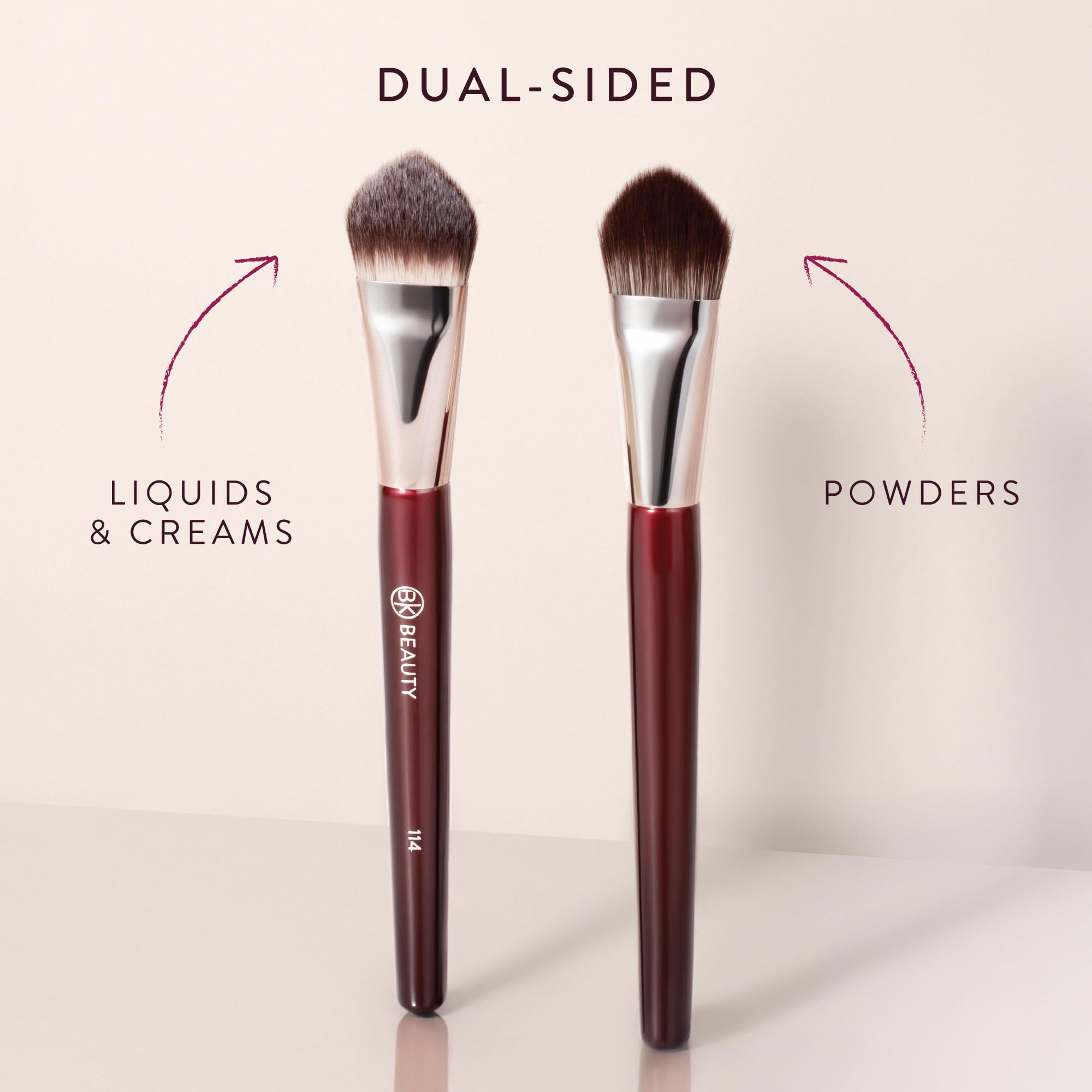 BK Beauty Core Complexion Trio brush set closeup highlighting premium tools for daily makeup.