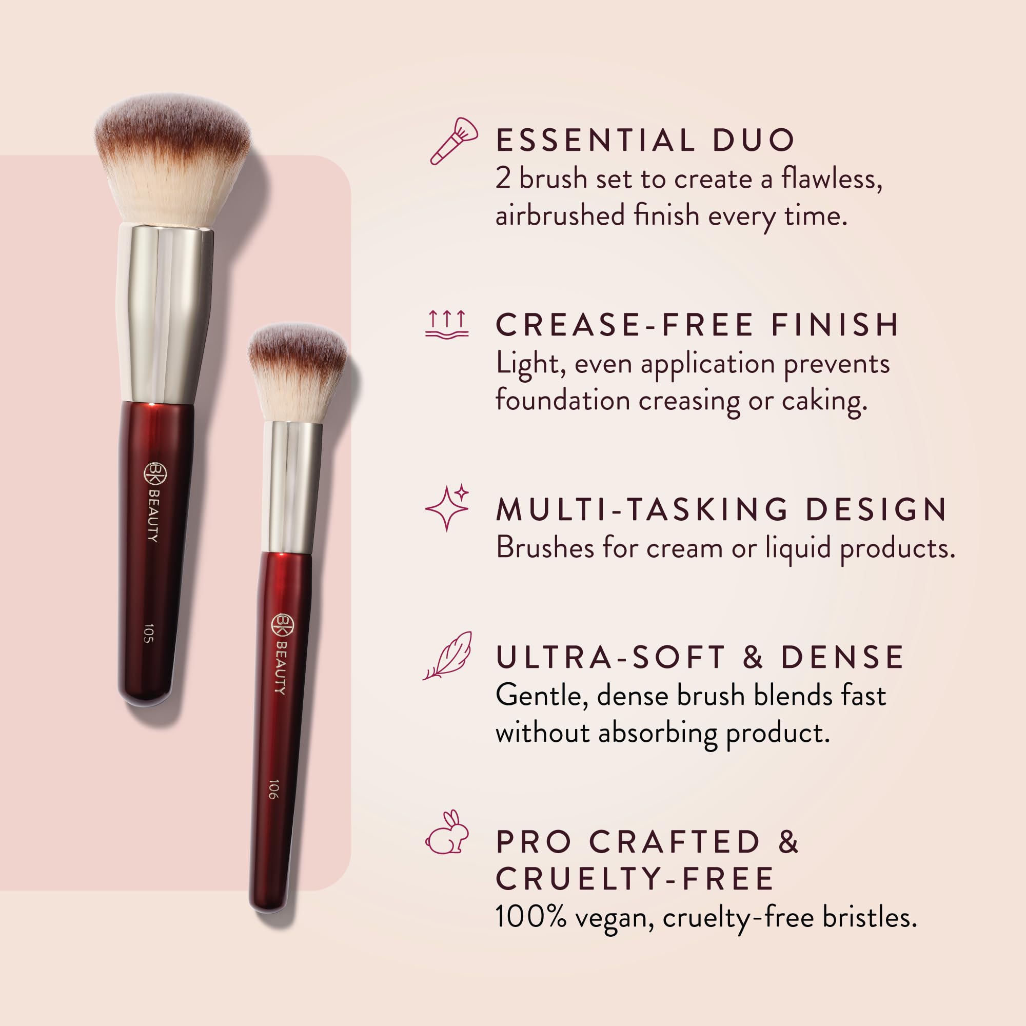 BK BEAUTY foundation brush set packaging highlighting premium tools for flawless results