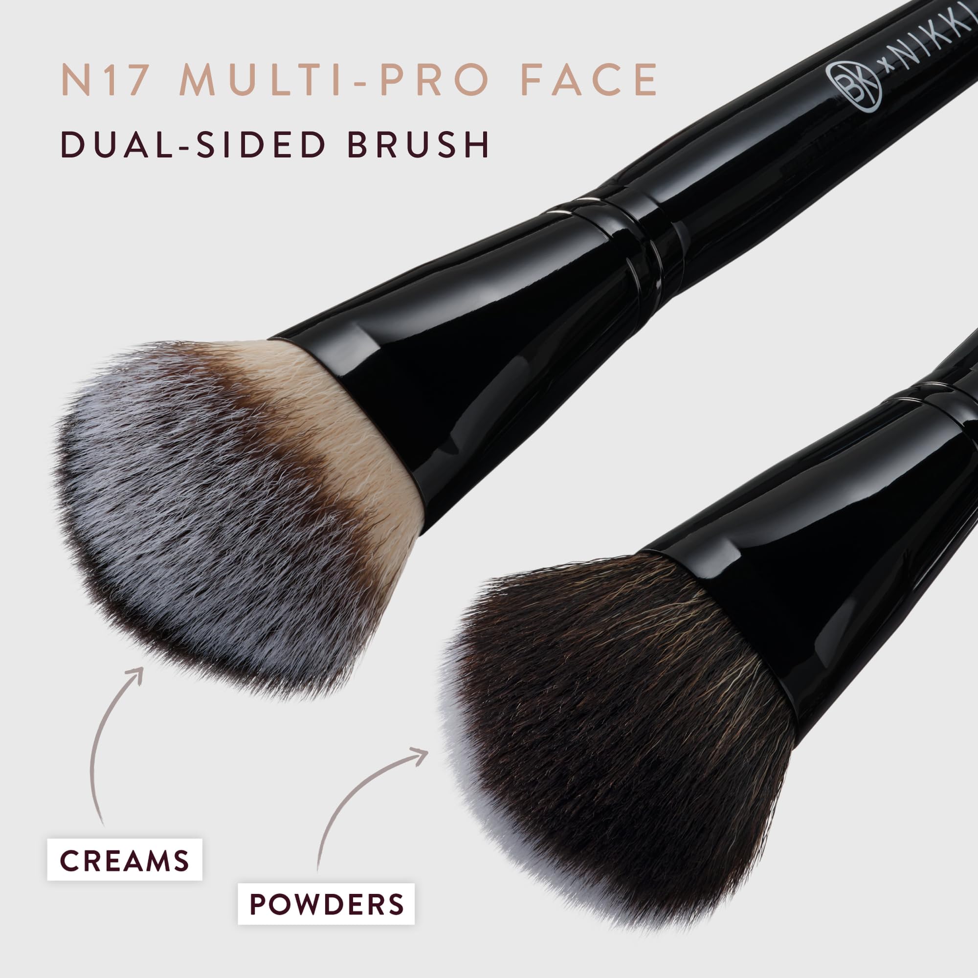 BK Beauty Nikki La Rose N17 Multi-Pro Face dual-sided for creams, liquids, powders.