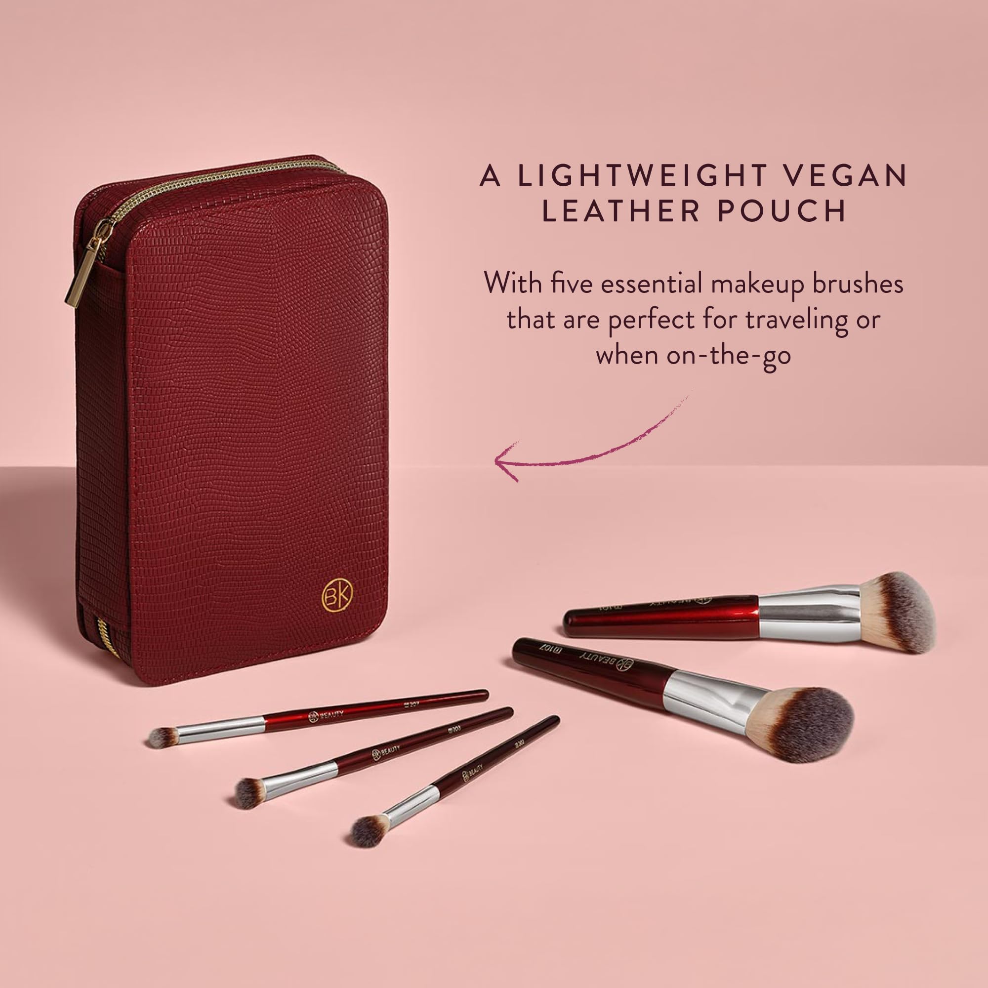 BK BEAUTY travel brush set in use for precise face makeup application.