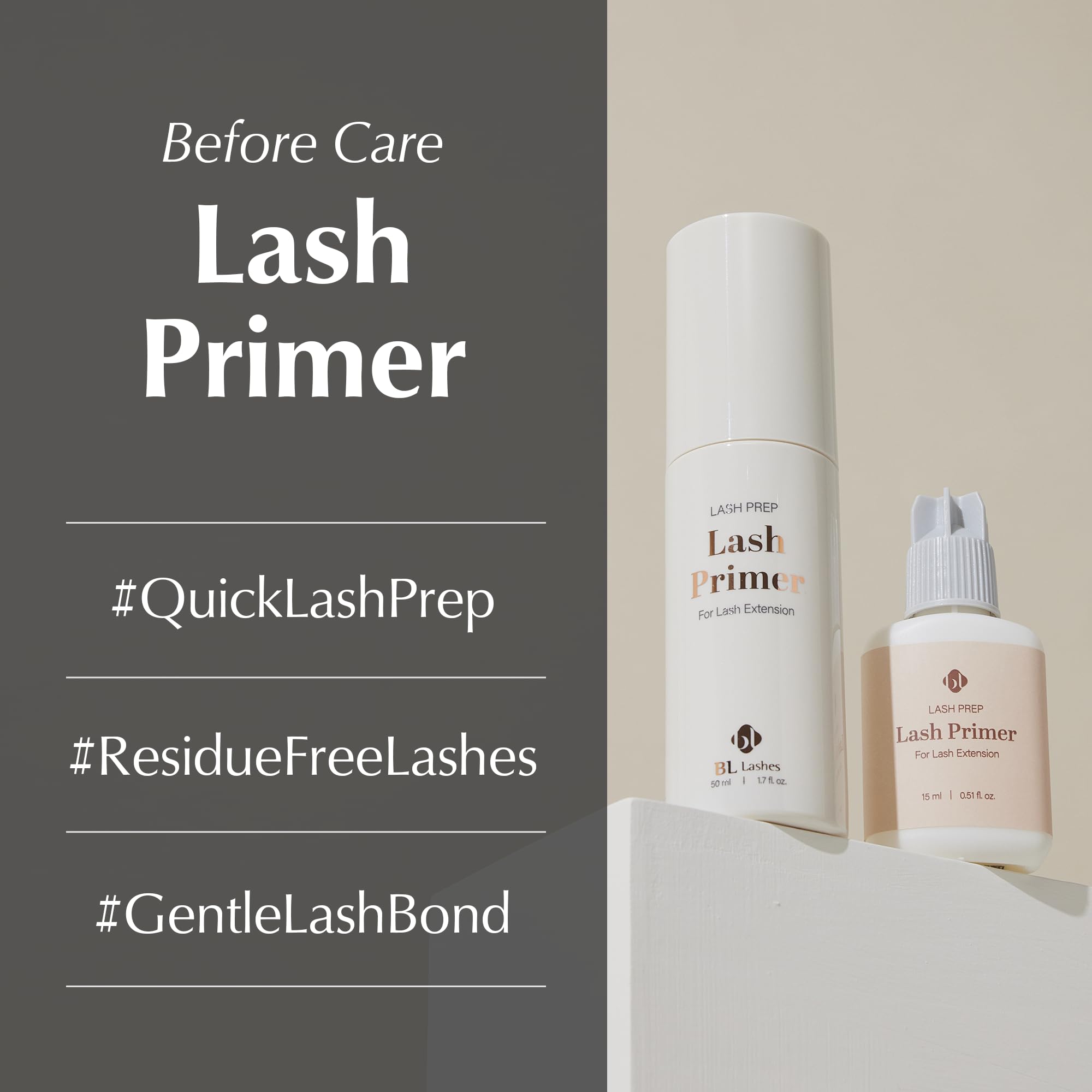 BL Lashes Primer before-after swatch demonstrates faster application and cleaner base