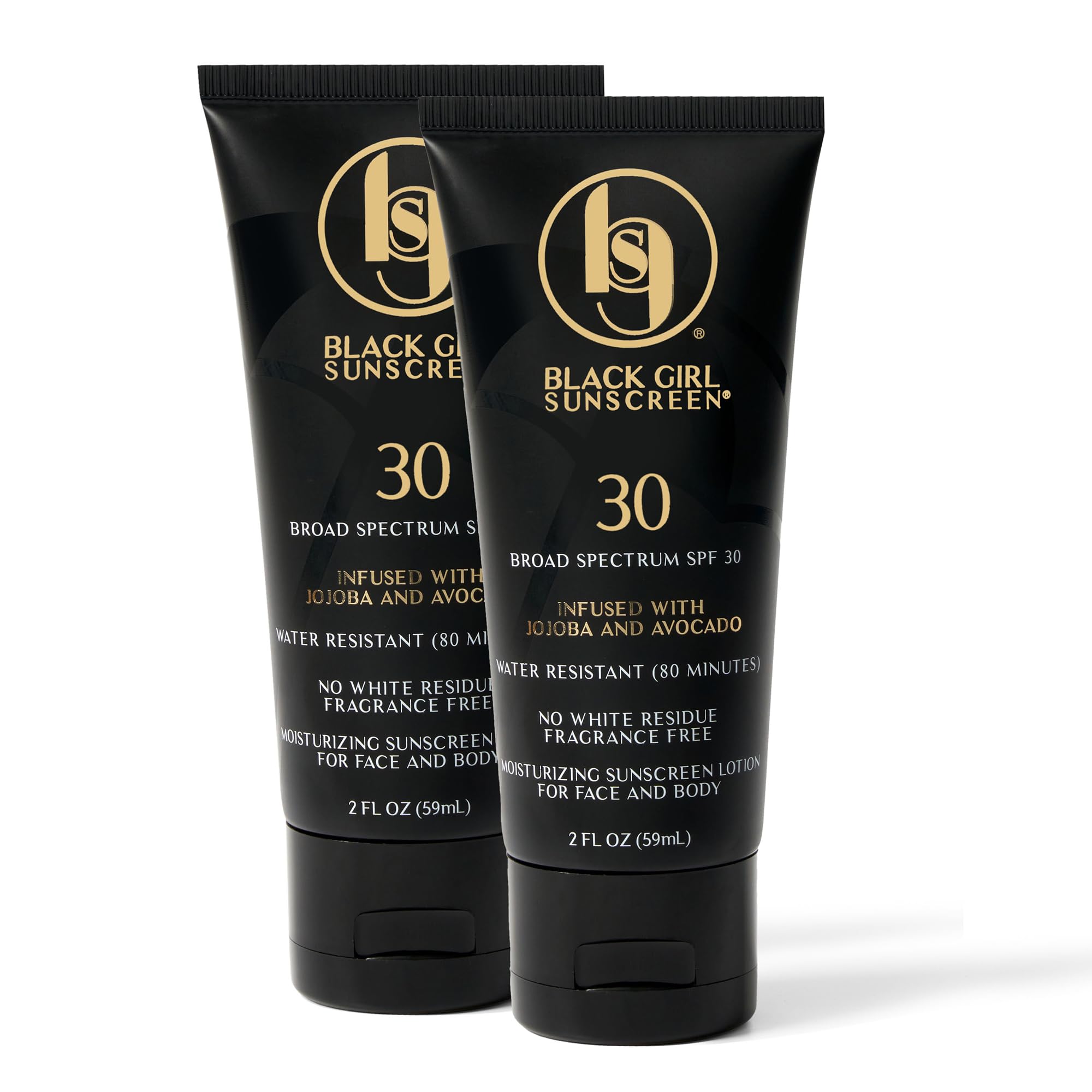 Black Girl Sunscreen face and body lotion bottle showing SPF 30 protection for melanin-rich skin.