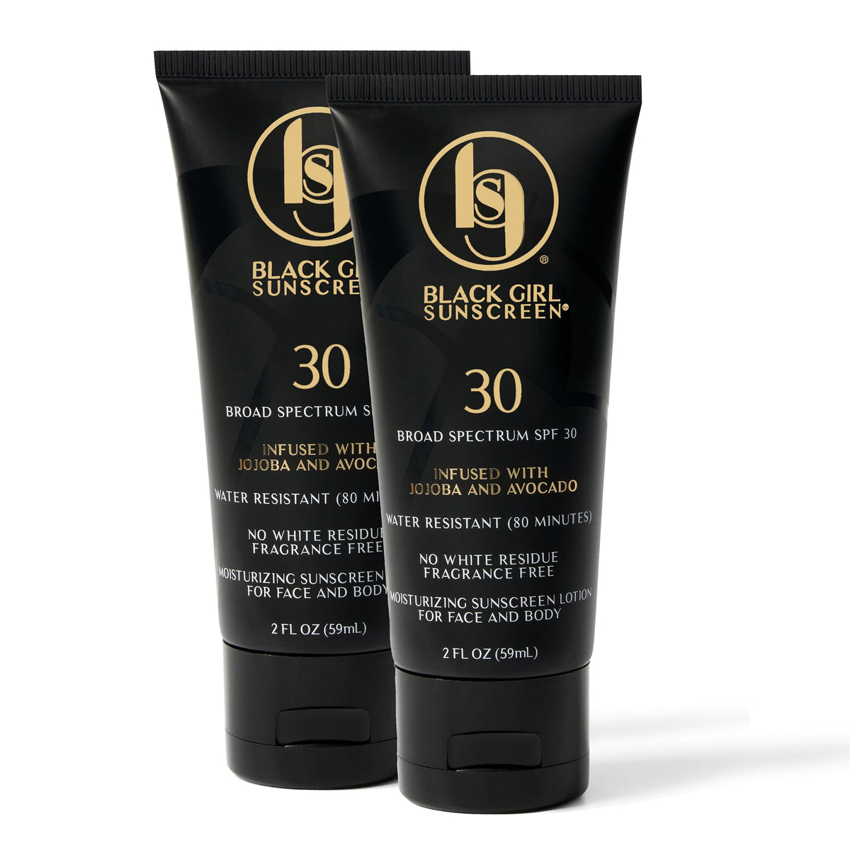 Black Girl Sunscreen face and body lotion bottle showing SPF 30 protection for melanin-rich skin.