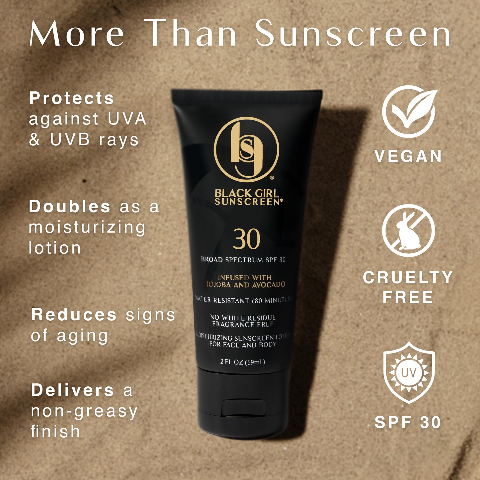 Black Girl Sunscreen in hand, illustrating dual-action moisturizer and sunscreen benefits.