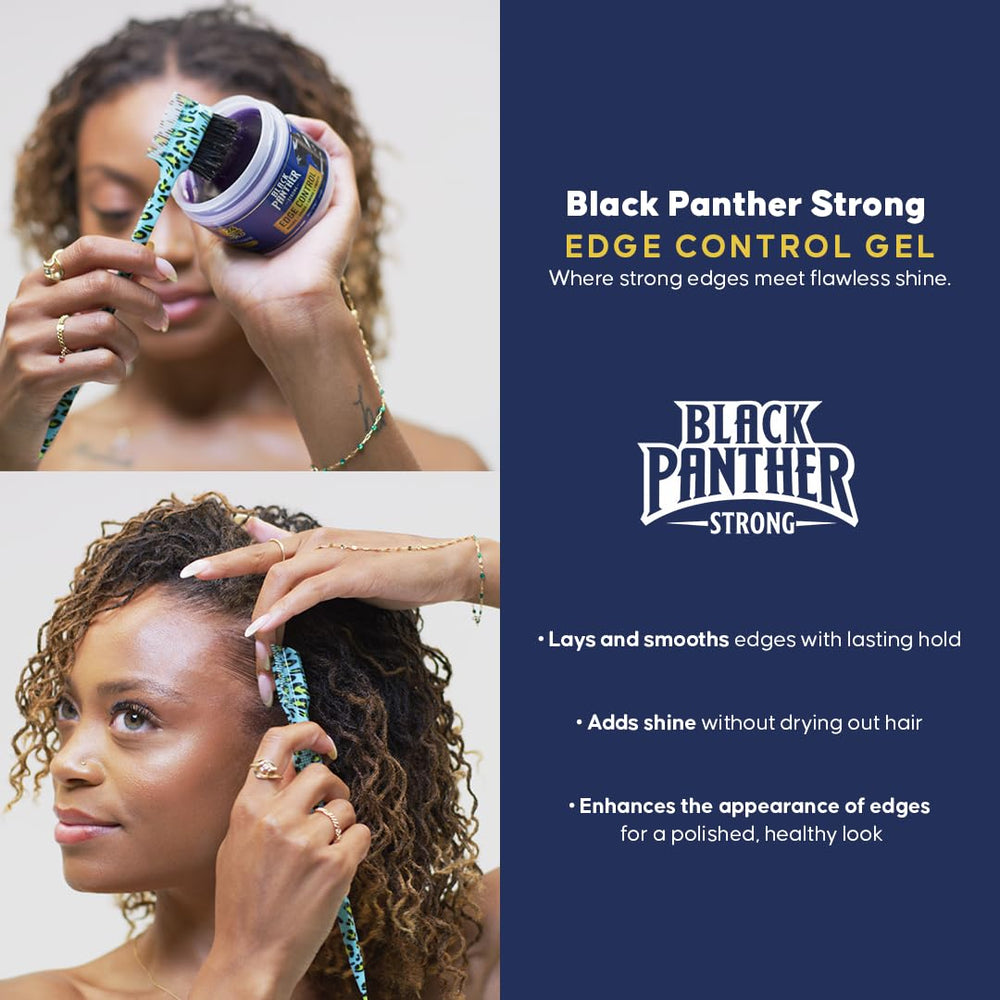 Long-lasting hold and shine from Black Panther Strong edge-control