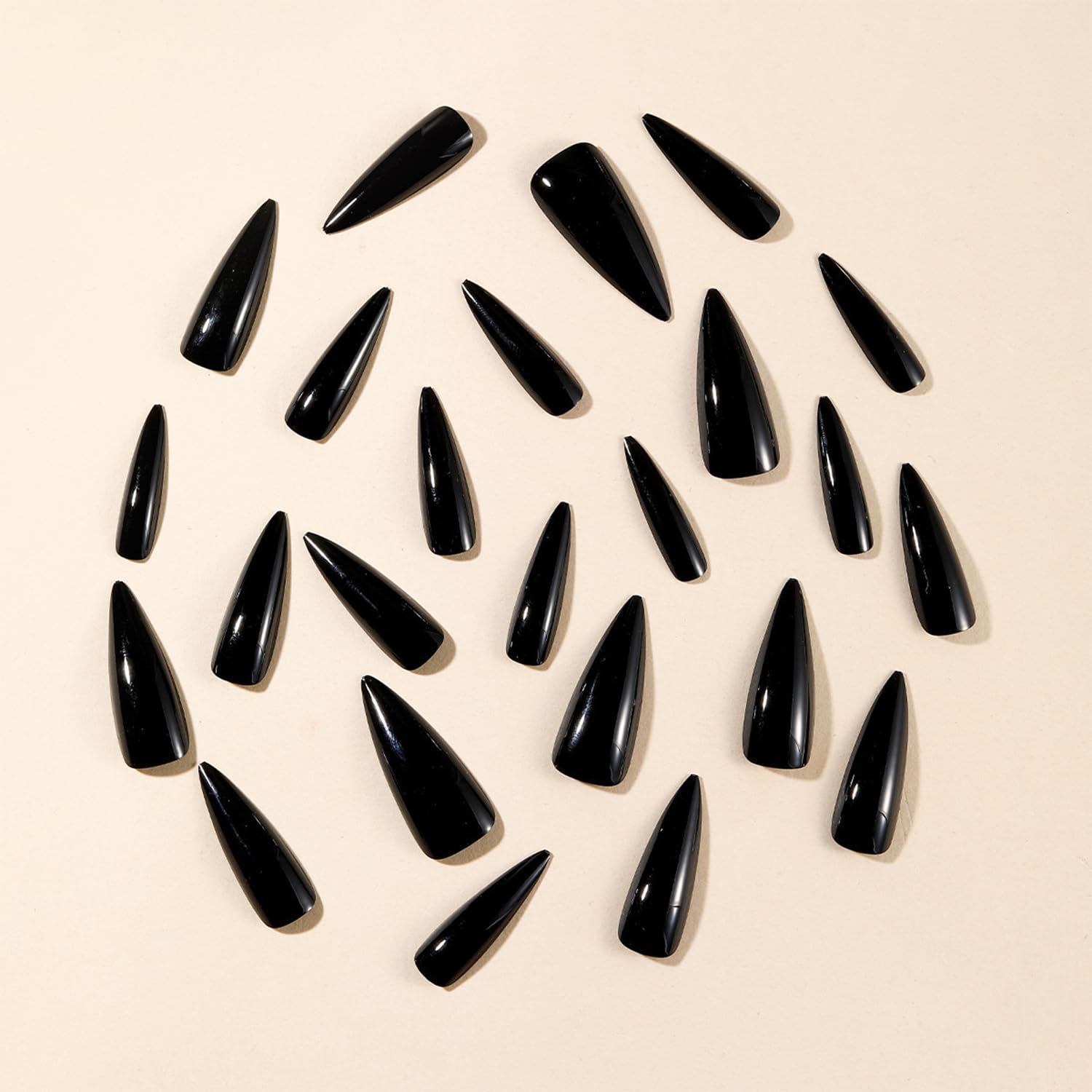 Black Solid Color Stiletto nails include 12 sizes for fit