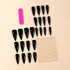 Black Solid Color Stiletto nails with glue-sticker included for easy wear