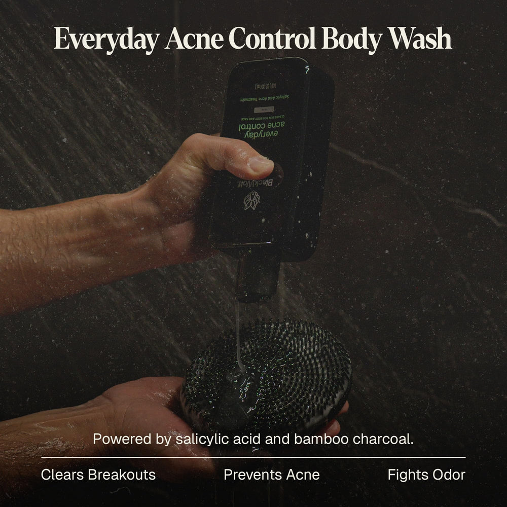 Black Wolf body wash bottle with pump for quick everyday cleansing.