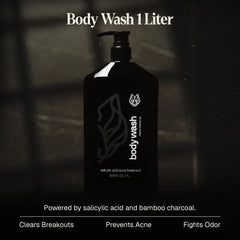 Close-up of Black Wolf body wash lather emphasizing pore cleansing action.
