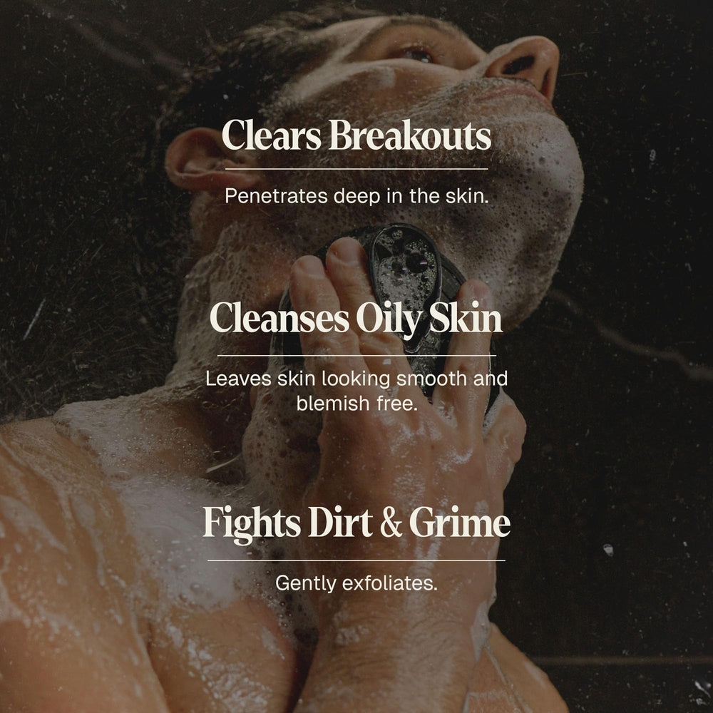 Black Wolf Face Wash foamy lather close-up highlighting gentle exfoliation for smoother skin.