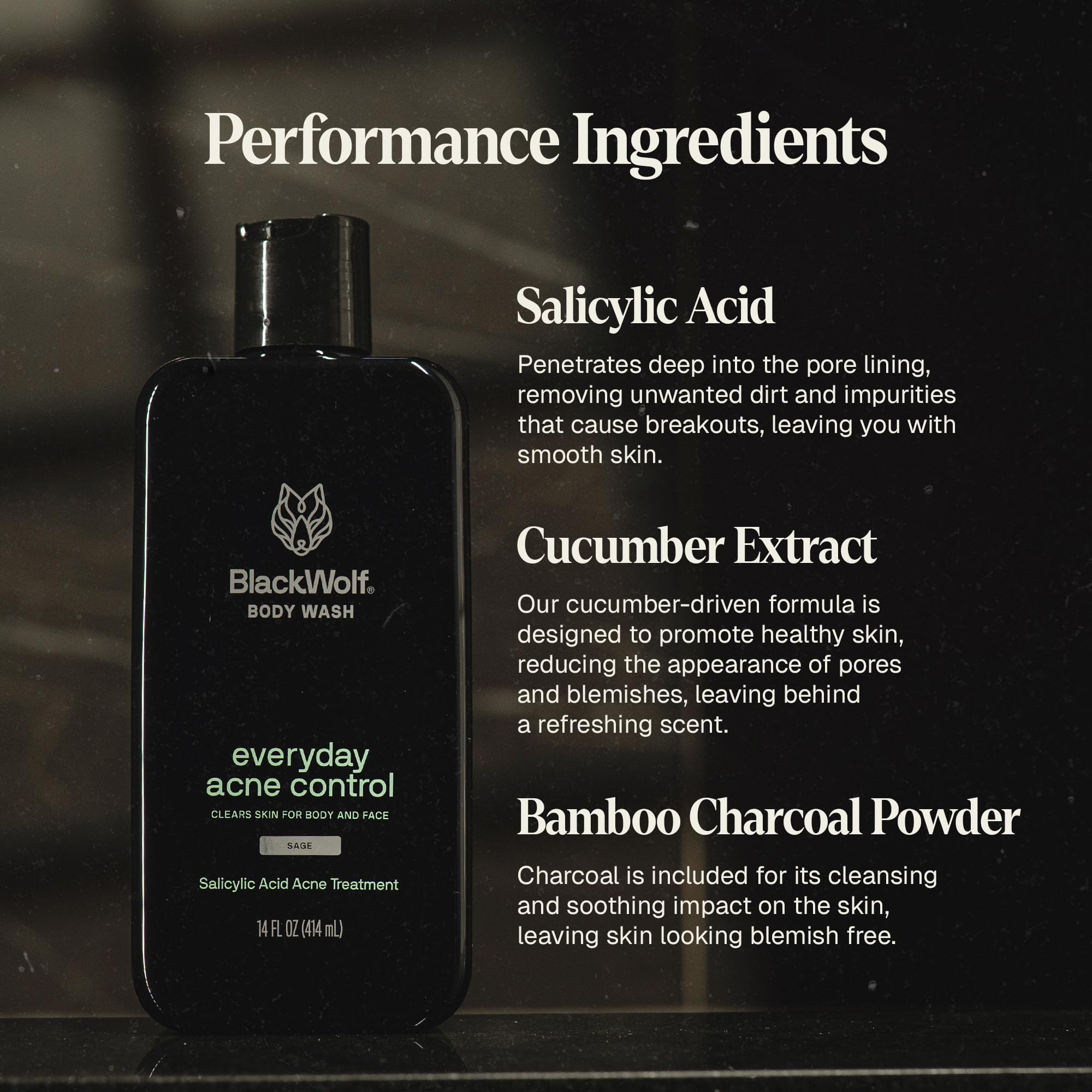 Black Wolf salicylic acid application helps unclog pores during shower.