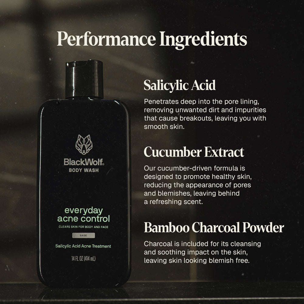 Black Wolf salicylic acid application helps unclog pores during shower.