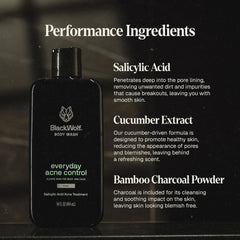 Black Wolf salicylic acid application helps unclog pores during shower.