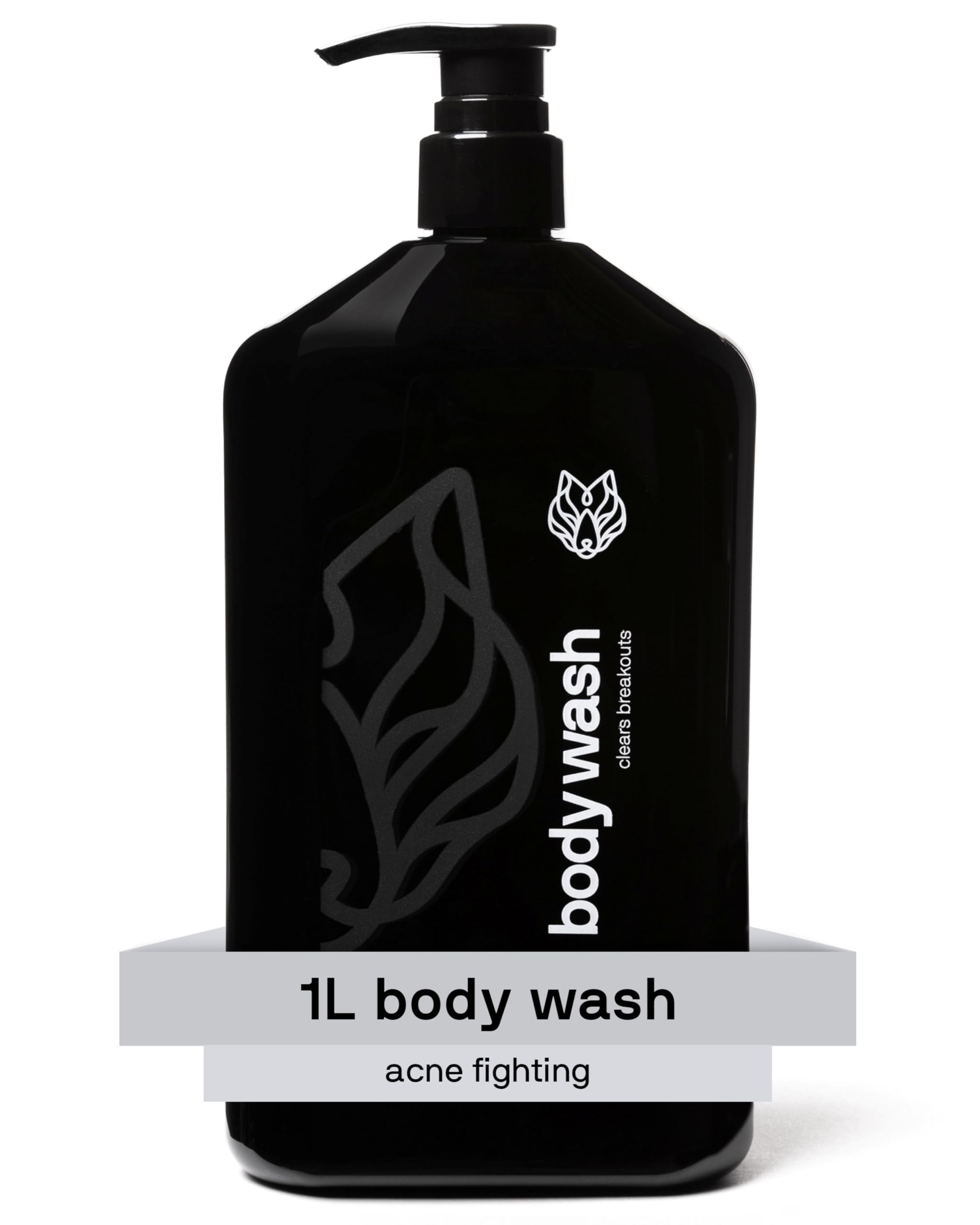 Black Wolf salicylic acid body wash bottle highlighting deep clean for oily skin.