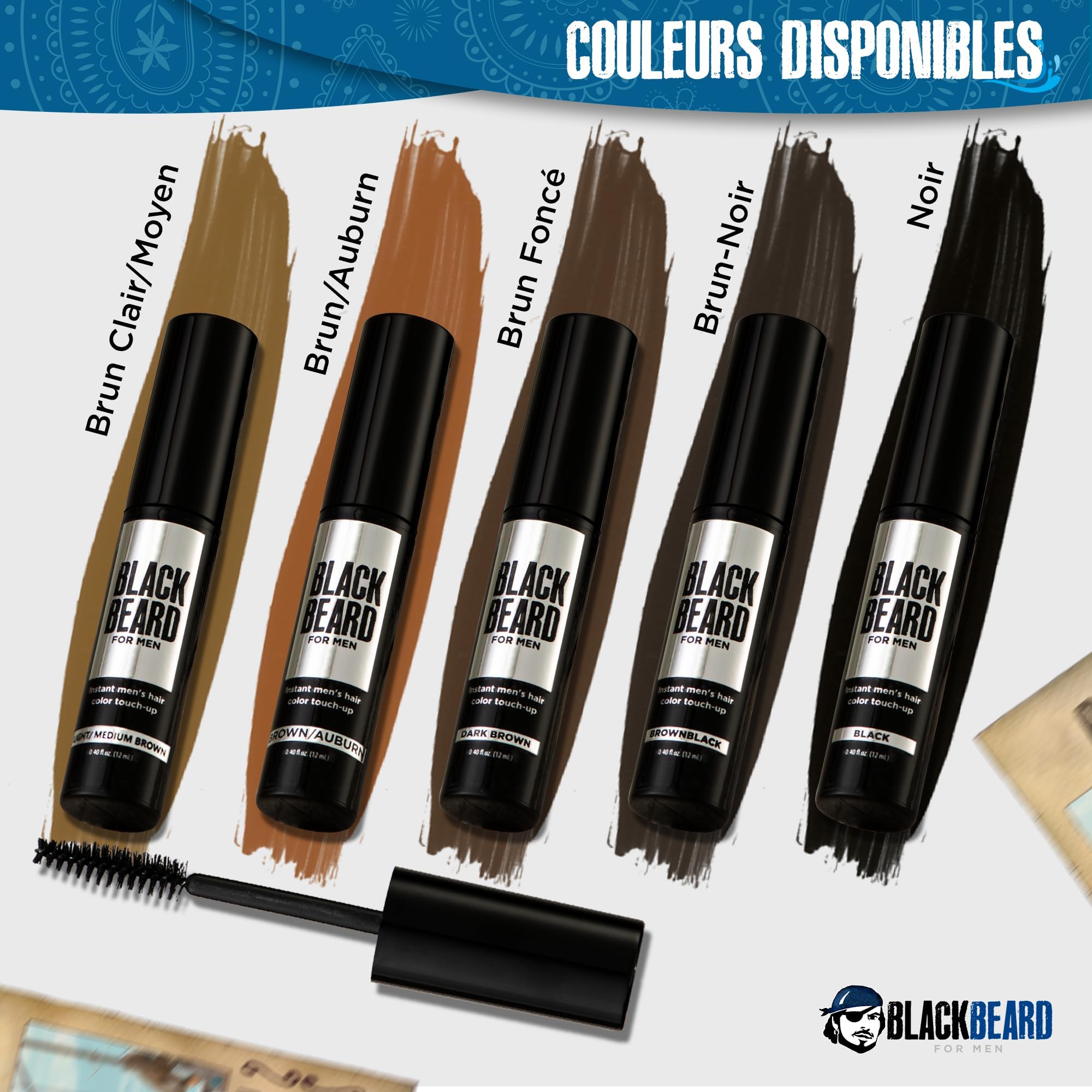 Blackbeard for Men dark-brown-color-swatch highlights long-lasting, all-day wear on facial hair.