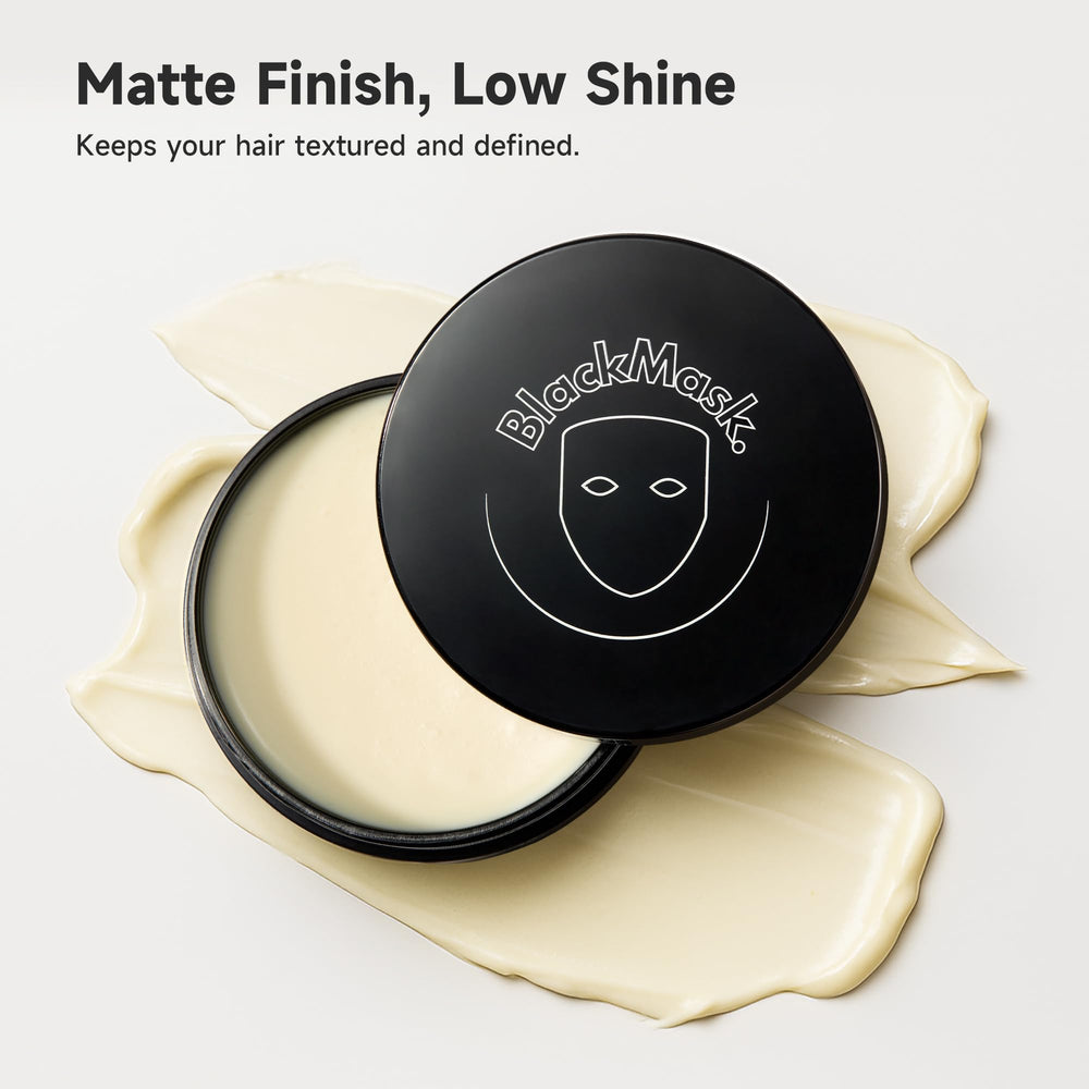 End-result style with BlackMask Hair Clay shows dense hold for straight-to-wavy hair.