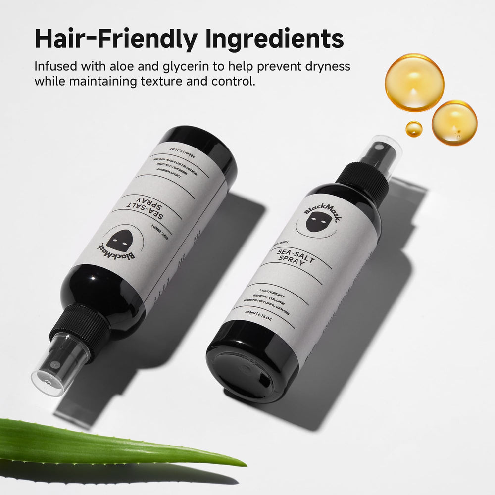 BlackMask Sea Salt Spray bathroom finish showing matte, long-lasting hold.