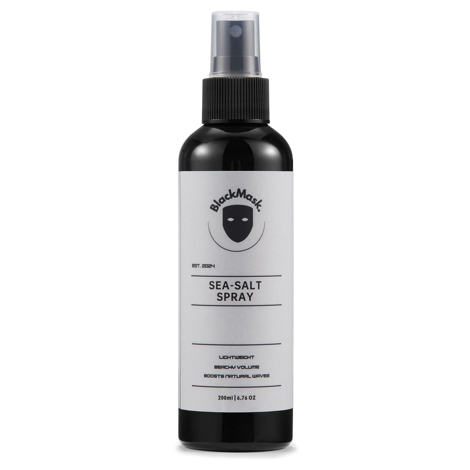 BlackMask Sea Salt Spray packaging showcases a sleek bottle for on-the-go styling.