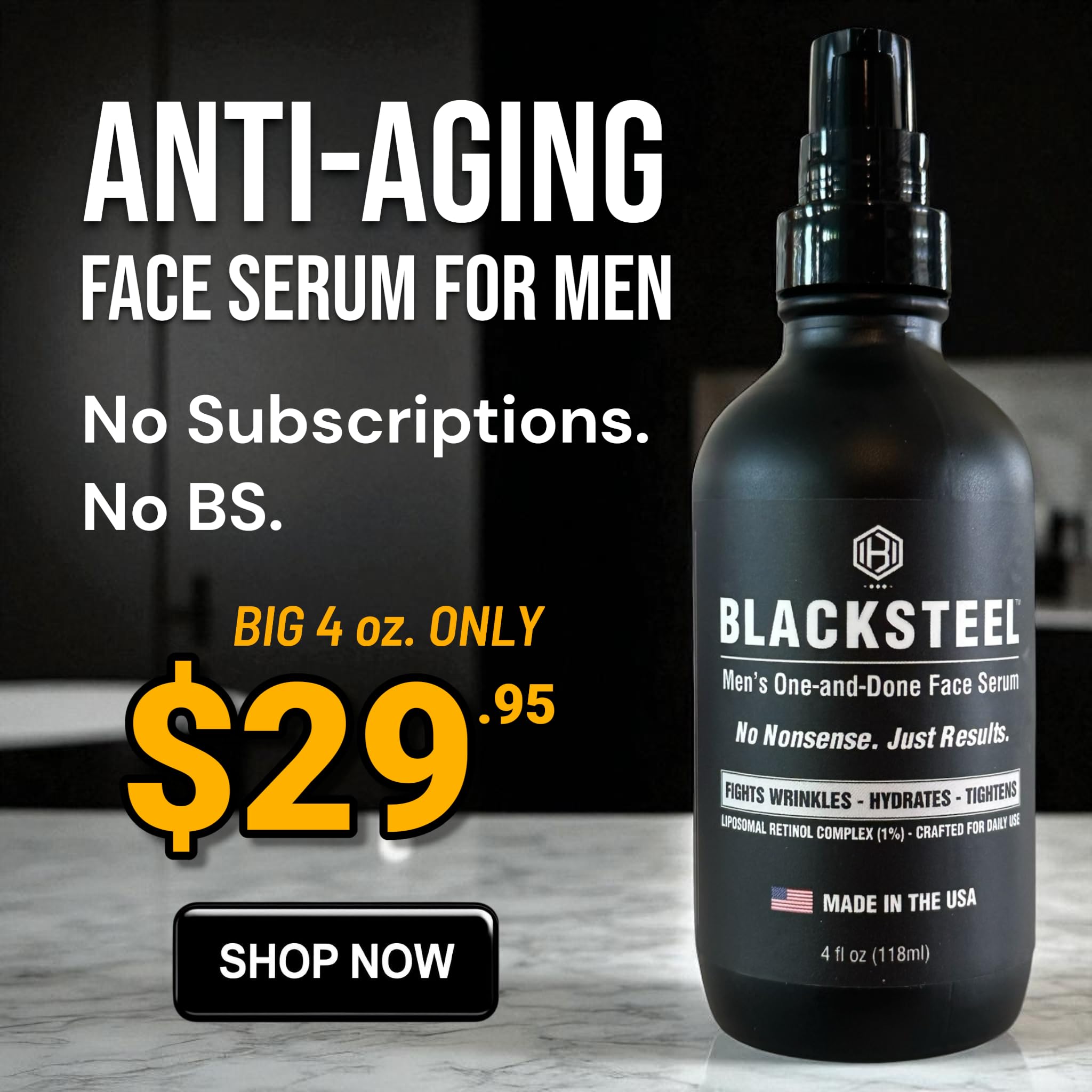 BLACKSTEEL serum being massaged into skin for quick hydration.