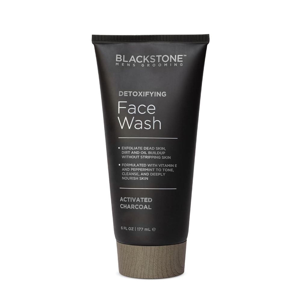 Blackstone Detoxifying Face Wash rinse-water-drops demonstrates hydration and a clean finish after use.