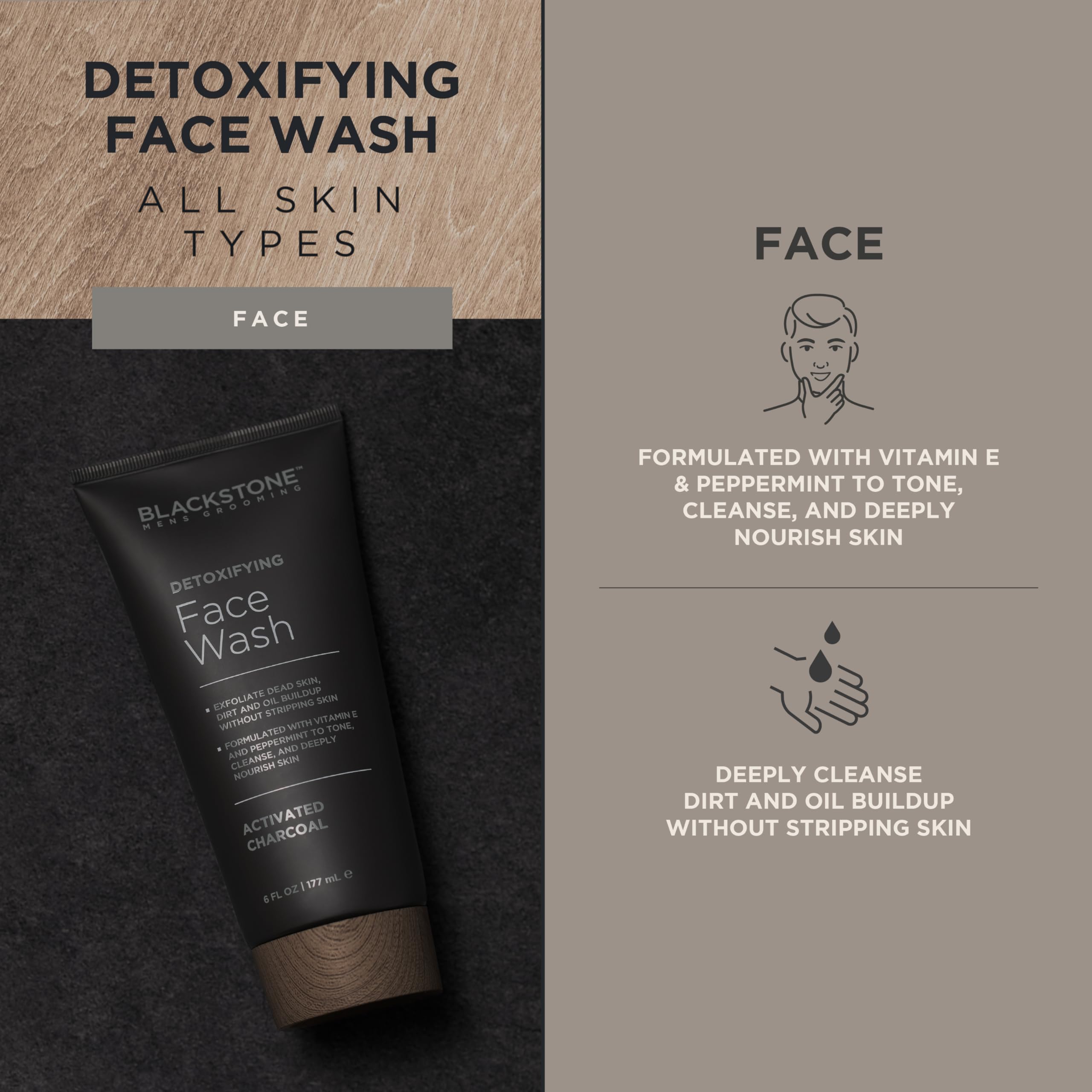Blackstone Detoxifying Face Wash vitamin-e-ingredient closeup emphasizes nourishing vitamin E benefits.